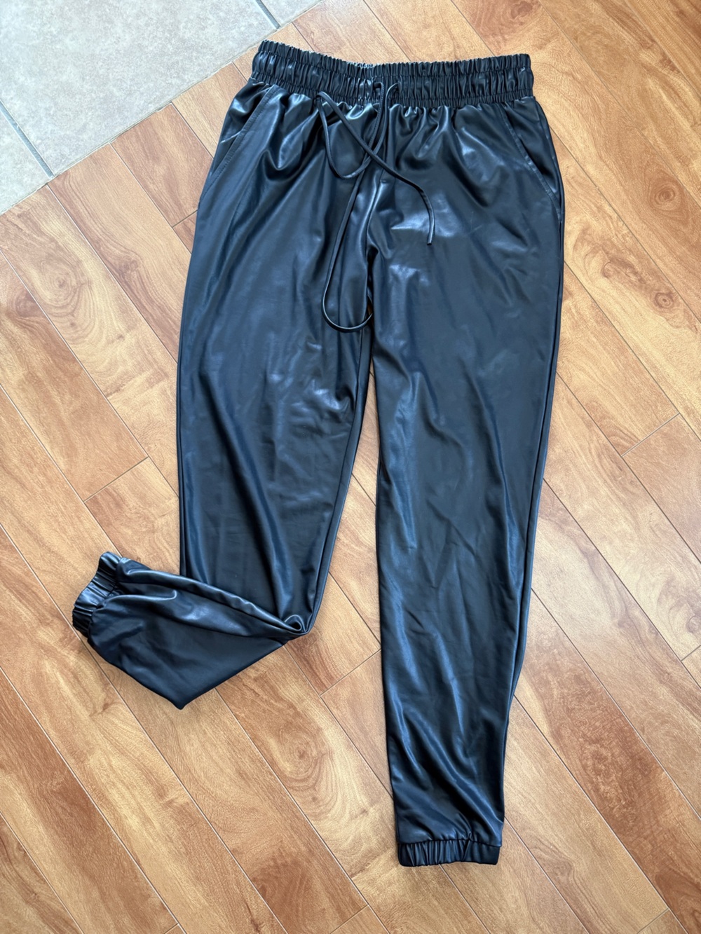 First Love Black Faux Leather Jogger Sweatpants